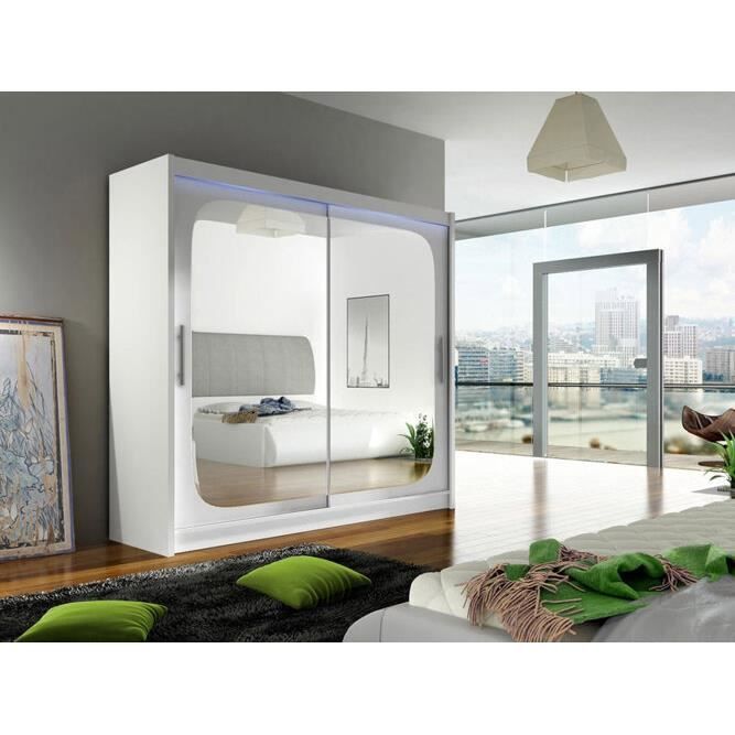 Armoire - Atlanta 108 - Blanc - Portes coulissantes - Miroir - LED