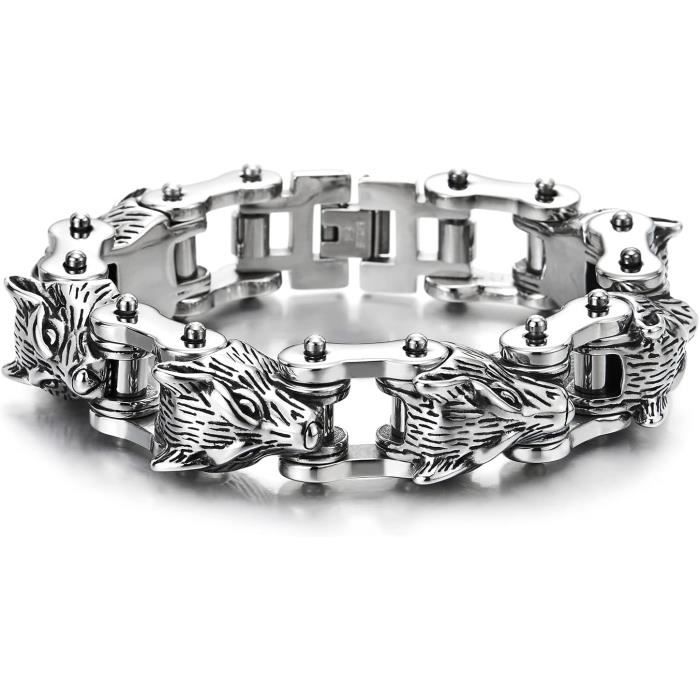 Bracelet Gourmette Acier Poli - Maillons Ovales Ajourés - Longueur 22 Cm - Occasion Bon état