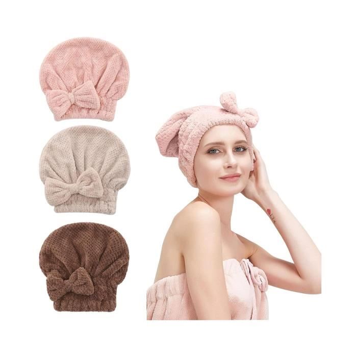 3 Pièces Bonnet Cheveux Sec Bonnet Serviette Cheveux Bonnet de Bain Microfibre Serviette Douce Serviette de Bain Foulard Femmes