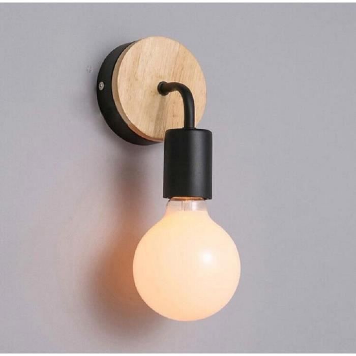 Loft Lampe murale noire Simplicity E27 LED Applique murale en fer et en bois pour salle des enfants Chambre Bar Hôtel (sans ampoule)