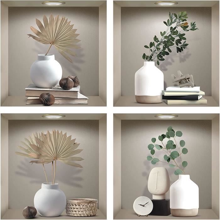 ANHUIB Sticker Muraux 3D Plante de Salon,Autocollant Mural de  Plante,Décoration Murale 3D Sticker Plante,Autocollant Muraux Feuille  Verte,3D Vases