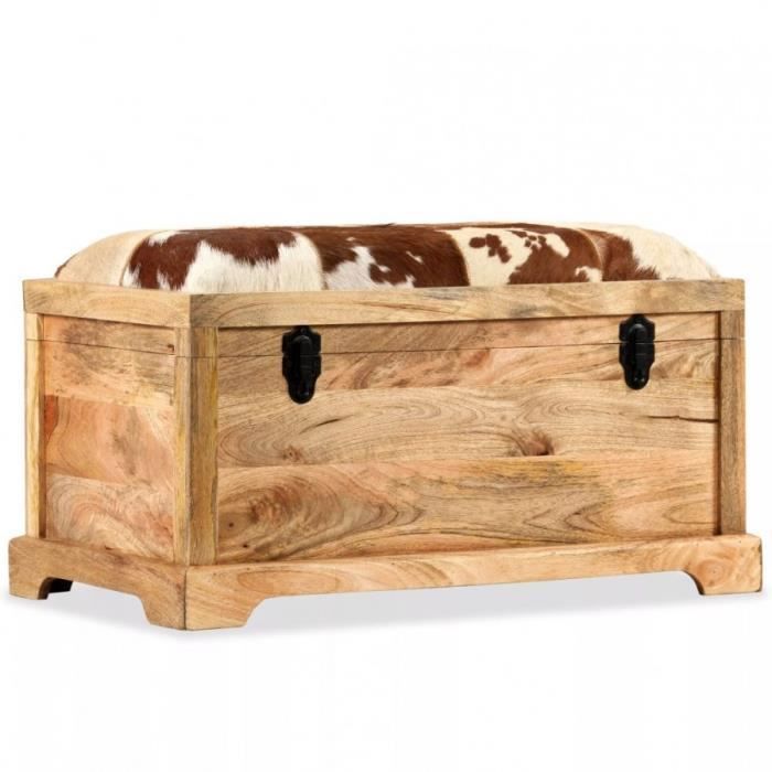 Banc Avec Coffre De Rangement En Bois De Manguier Massif Et Cuir