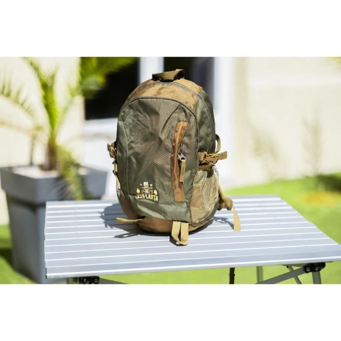 Sac à dos - Koh Lanta - 20 Litres - Marron et vert - Idéal camping - Dos renforcé