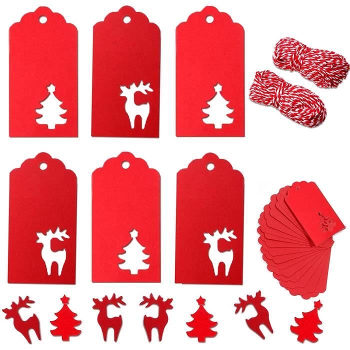 Lot de 200 étiquettes de Noël en papier kraft avec 20 m de