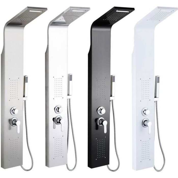 Colonne De Douche Noire LED Avec Pomme De Douche Pluie - Panneau Inox 6 Jets, Mural - Garantie 5 Ans Rozin