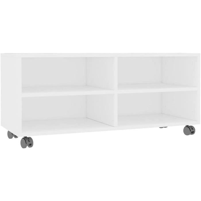 Meuble TV avec roulettes Armoire Basse Meuble Divertissement Salon Salle de Séjour Maison Intérieur Blanc 90x35x35 cm Agglomér[69]
