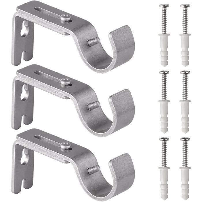 Lot De 3 Supports Muraux Réglables Pour Tringle à Rideaux - Crochets Robustes Noir, Avec Vis - Pour Tringles Extensibles Ou Fixes