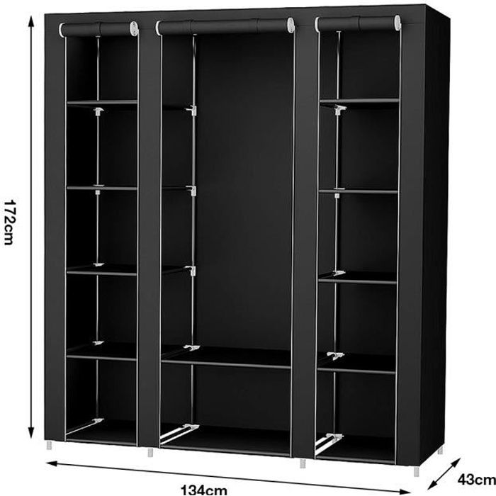 YGONGMYL 3 Portes Armoire de Rangement Noir 134 x 43 x 172 cm, Penderie