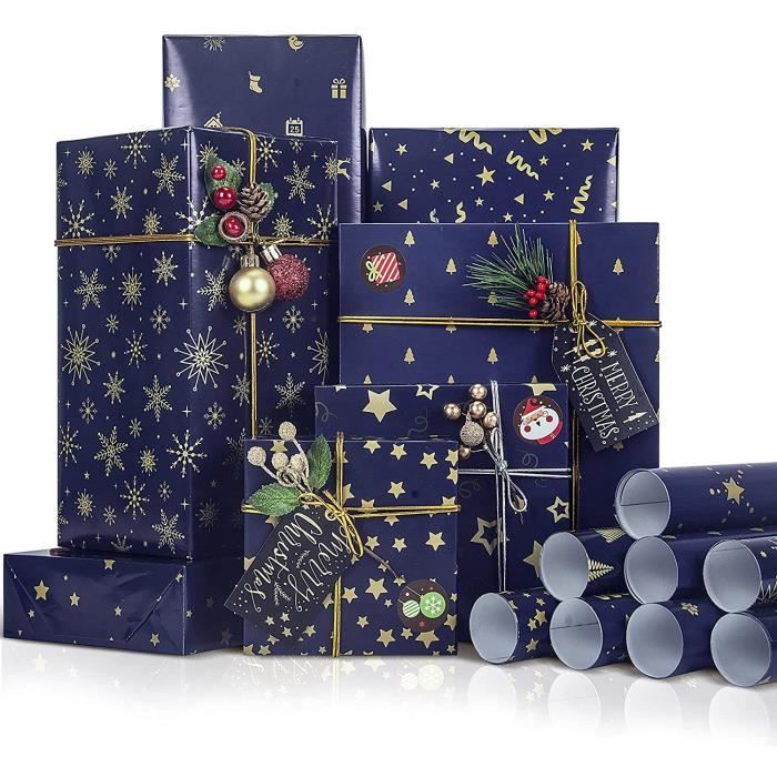 Rouleau papier cadeau noel, 8 feuilles papier cadeau 100x43cm, papier d