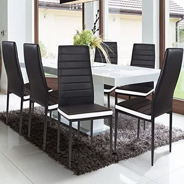 QIAN - Lot de 6 Chaises Romane en PU Noir/Blanc pour Salle à Manger