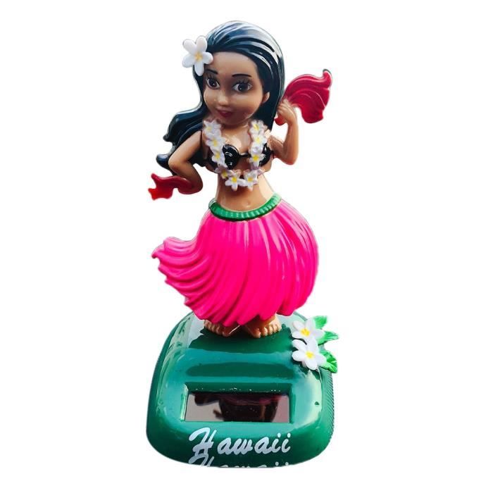 Figurine Danseuse Hawaïenne Solaire - Tête Qui Bouge - Pour Tableau De Bord Voiture Ou Bureau - 7x5x11 Cm - 7