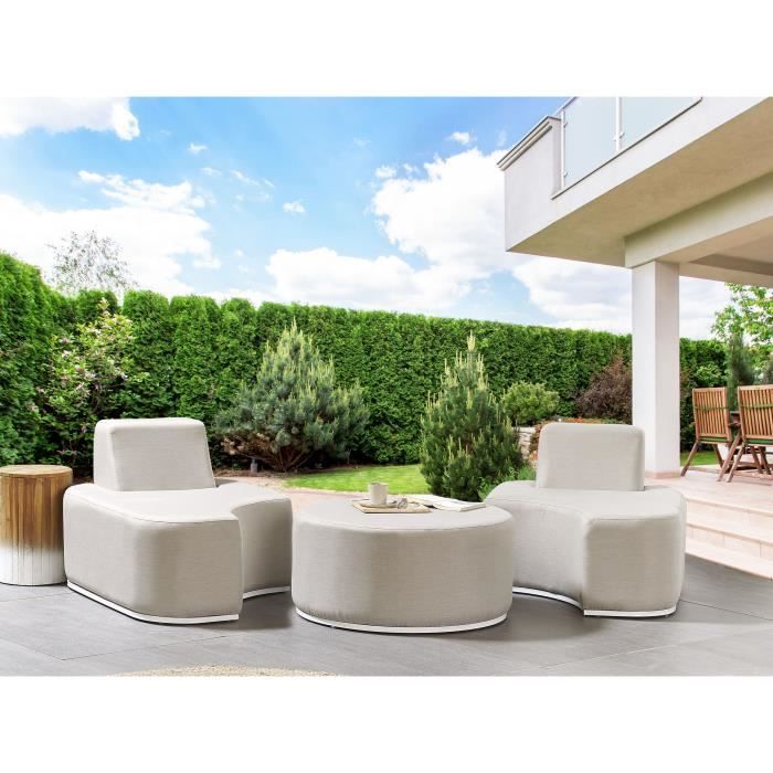 canapé de jardin 2 places en aluminium gris clair - beliani - fabro - moderne - tissu résistant aux uv