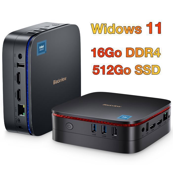 Blackview MP60 – Mini PC – 16Go DDR4 – 512Go SSD – Windows 11 – Intel N95 3.4Ghz – WiFi 2.4G+5G – Gigabit Ethernet – HDMI