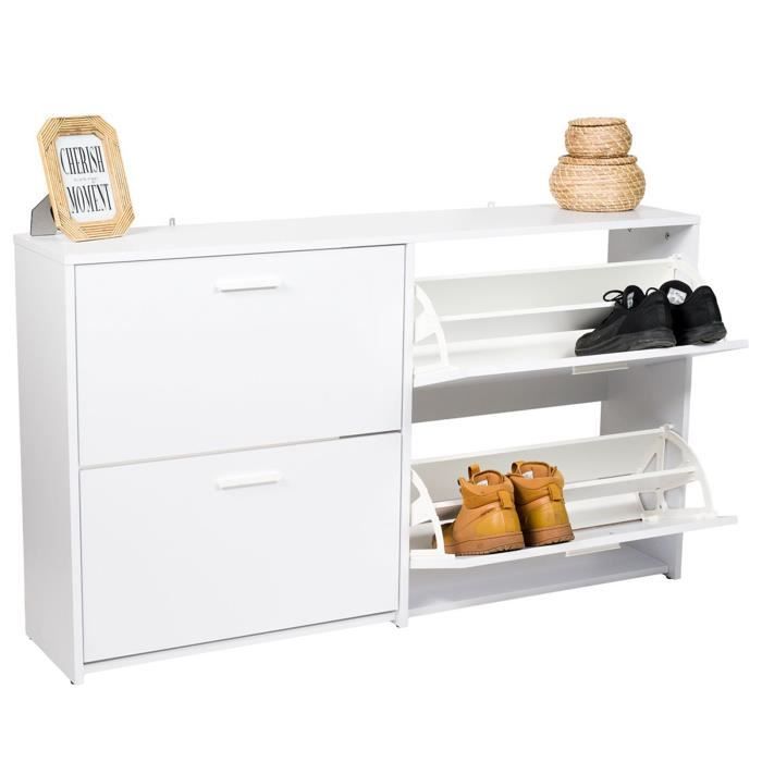 Bealife Meuble à chaussures avec 3 portes rabattables, double profondeur, organisateur fin pour entrée, 50 x 130 x 24 cm, pour couloir, chambre à coucher (blanc