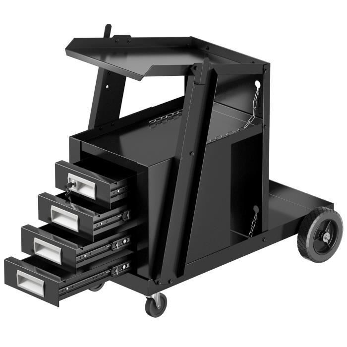 Chariot De Soudage 4 Roues Avec 3 Tiroirs - Capacité 75 Kg, Pour Poste MIG/MAG Ou TIG