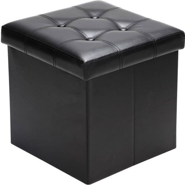 CASARIA® Tabouret cube noir avec espace de rangement Pouf 38 x 38 x 38 cm Coffre de rangement similicuir Repose-pied