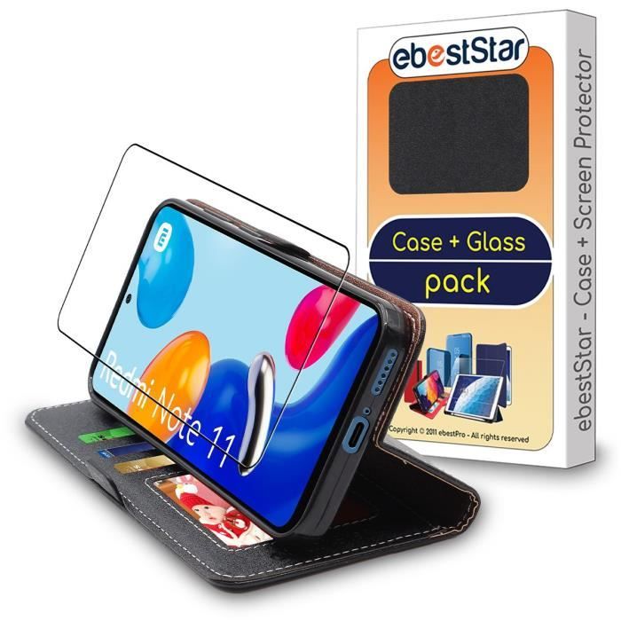 ebestStar ® pour Xiaomi Redmi Note 11, 11S - Etui Portefeuille PU Cuir + Film protection écran en VERRE Trempé, Noir