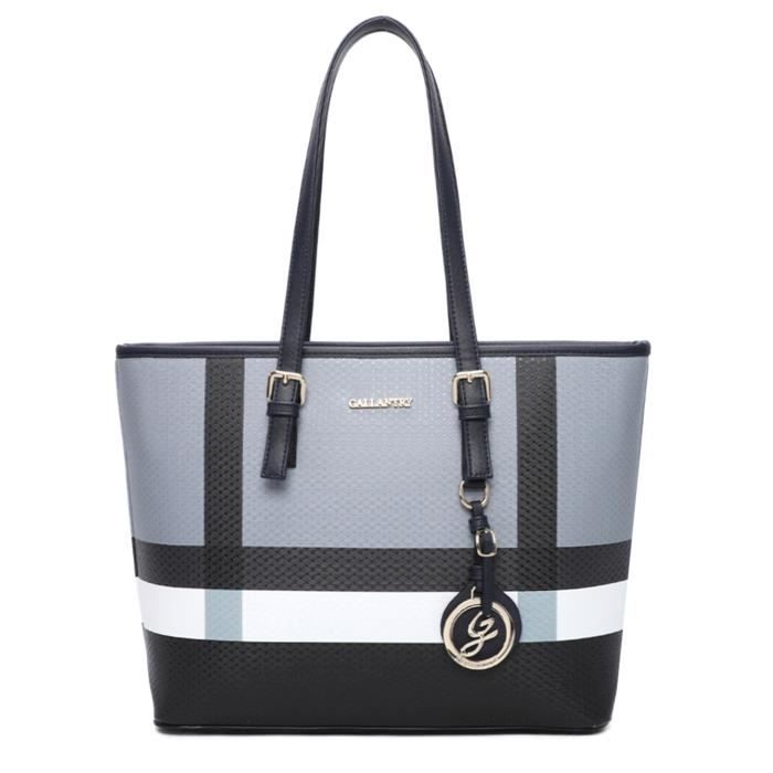 Sac cabas GALLANTRY Grand Sac A Main Rayure Pendentif Gris Synthetique L 44 cm x H 28 cm x l 12 cm GRIS Cdiscount Bagagerie Maroquinerie