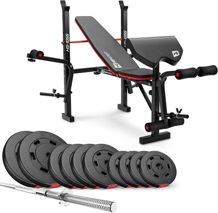 HS Hop-Sport Set d'halt&egrave;res de 59kg avec le banc de musculation HS-1055 