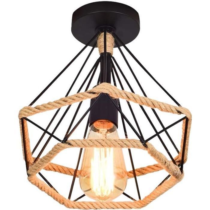 IDEGU Plafonnier Industrielle Rétro Corde de Chanvre Lampe Plafond en Métal pour Salon Chambre Cuisine