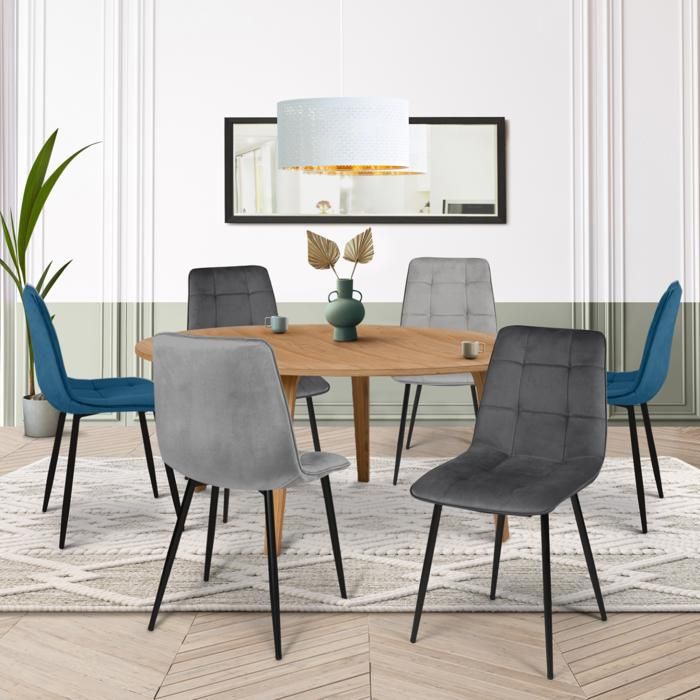 IDMARKET Lot de 6 chaises de salle à manger MILA assise matelassée bleu x2 gris foncé x2 gris clair x2