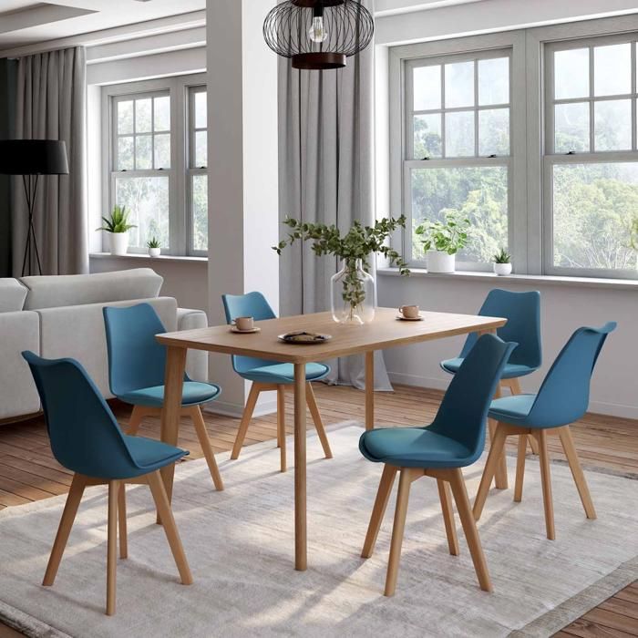 IDMARKET Lot de 6 chaises de salle à manger SARA scandinaves bleu