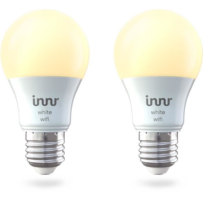 INNR Ampoule connectée E27 -Wifi Direct - Pack de 2 ampoules Blanc Chaud 2700 K Intensité réglable.