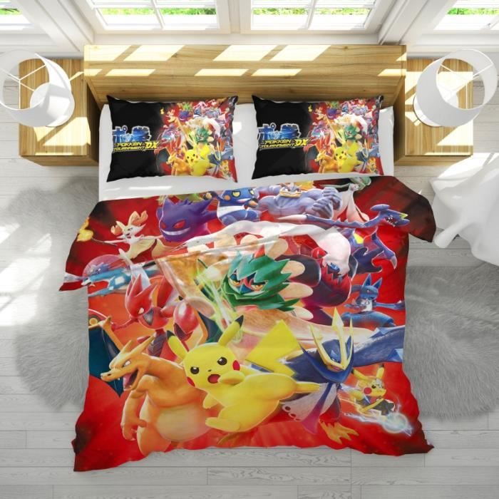 Parure De Lit Réversible Pokémon Pikachu - Housse De Couette 140x200 Cm + Taie D'Oreiller 70x90 Cm, 100% Coton Öko-Tex