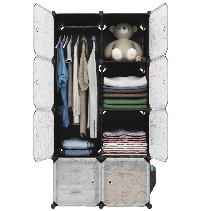Armoire De Rangement Modulable Et Pliable - 10 Compartiments, 6 Portes, 170x69x50 Cm, Blanc, En PP