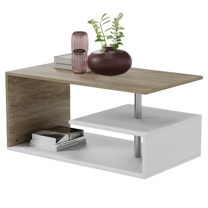 table basse miadomodo® - 90x50x41 cm - design moderne - blanc/chêne - meuble de salon