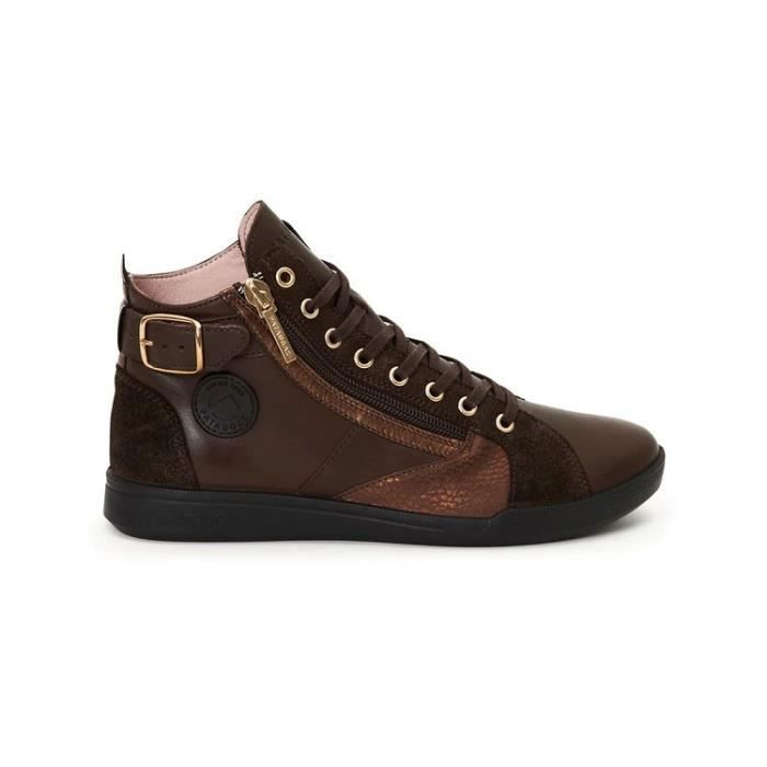 Baskets PATAUGAS PALME MIX Talon plat Marron Cuir Marron Cdiscount Chaussures