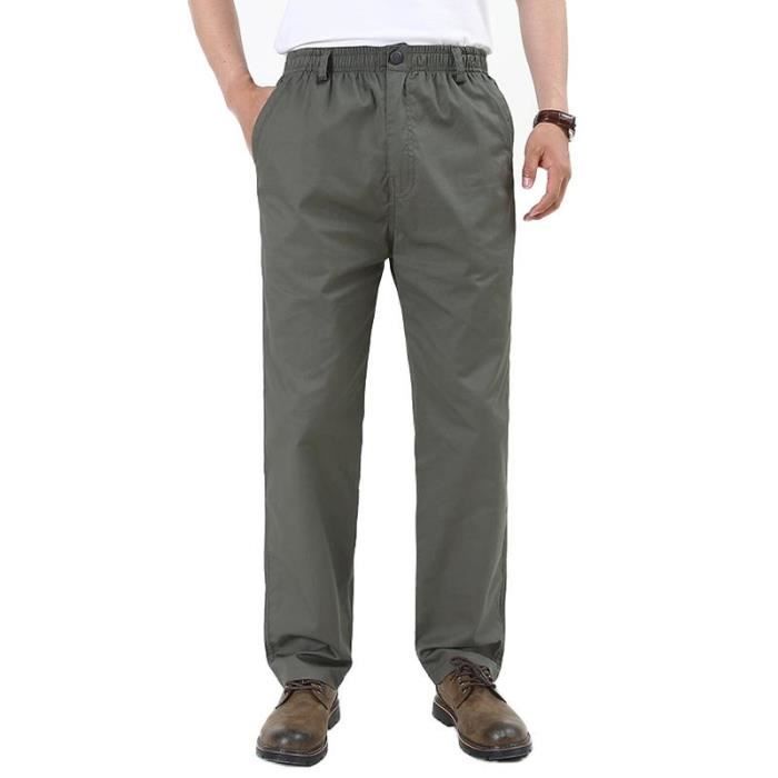 Pantalon Homme Regular Straight Taille Elastique Pantalon de Sport en Coton Couleur Unie Vert militaire Cdiscount Pret a Porter