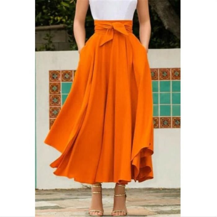 Jupe longue plissee a taille haute pour femmes Marque Modele Couleur unie Offre speciale Blanc Cdiscount Pret a Porter