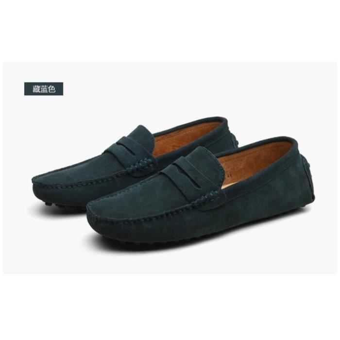 Mocassins Homme en Cuir Bleu Foncé - Chaussures de Sport Légères et Confortables