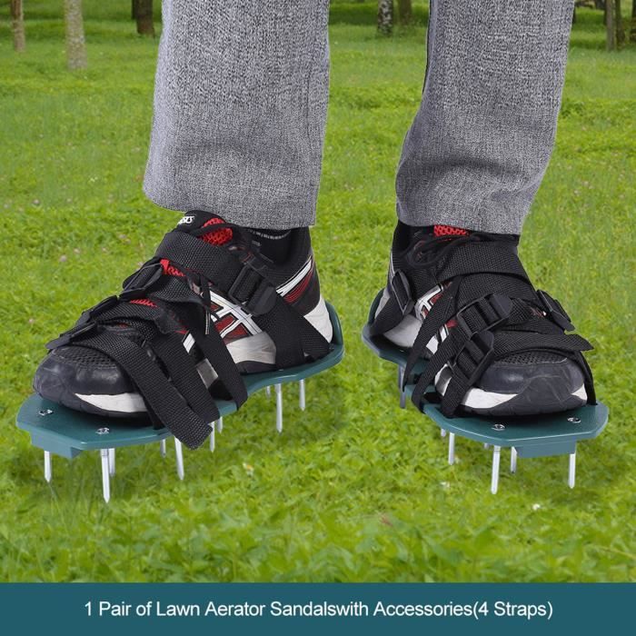 Aérateur de pelouse - Scarificateur de Gazon - Chaussures avec 4 Sangles réglables - Noir