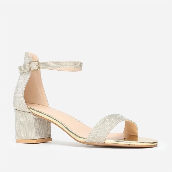 sandales dorées talons carrés