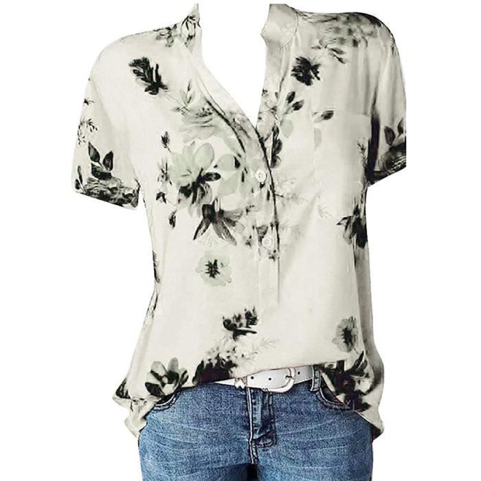 Chemise Tunique En Lin Pour Femme - Grande Taille, Col En V, Manches Courtes - Style Chic Et Décontracté Pour L'été