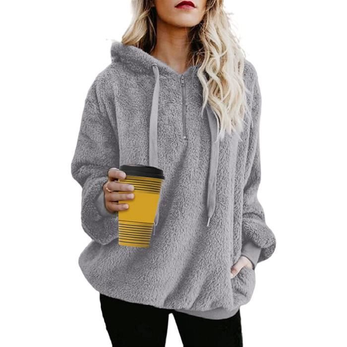 Sweat a Capuche pour Femme Manches Longues Polaire Pull a Capuche Poches Oversize Hoodie pour Outwear Cardigan Gris clair Cdiscount Pret a Porter