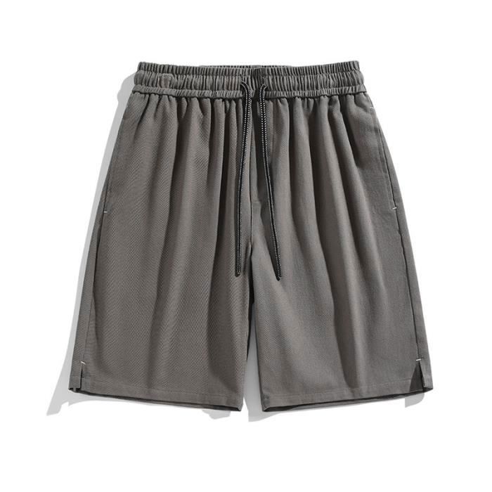 Short Homme Sport en Coton Jambe Droite L ger t Taille Elastiquee Casual Gris fonce