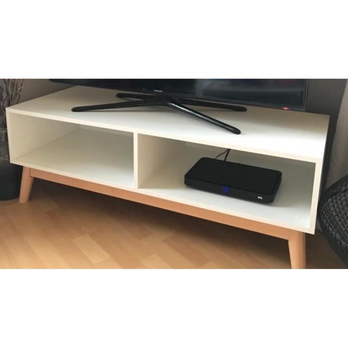 Meuble Tv Blanc Mat Style Scandinave 120 Cm Achat Vente Table