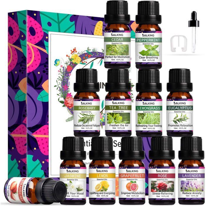 100% Huile Essentielle Pure, 6 x 10 ml Naturelles Avec Lavande, Orange