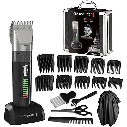 Remington Tondeuse Cheveux [Kit Professionnel] Genius Moteur Pro résistant Lames Céramique Auto Affûtées SecteurSans fil Batterie Lithium 10 Sabots Mallette pro + accessoires Tondeuse HC5811