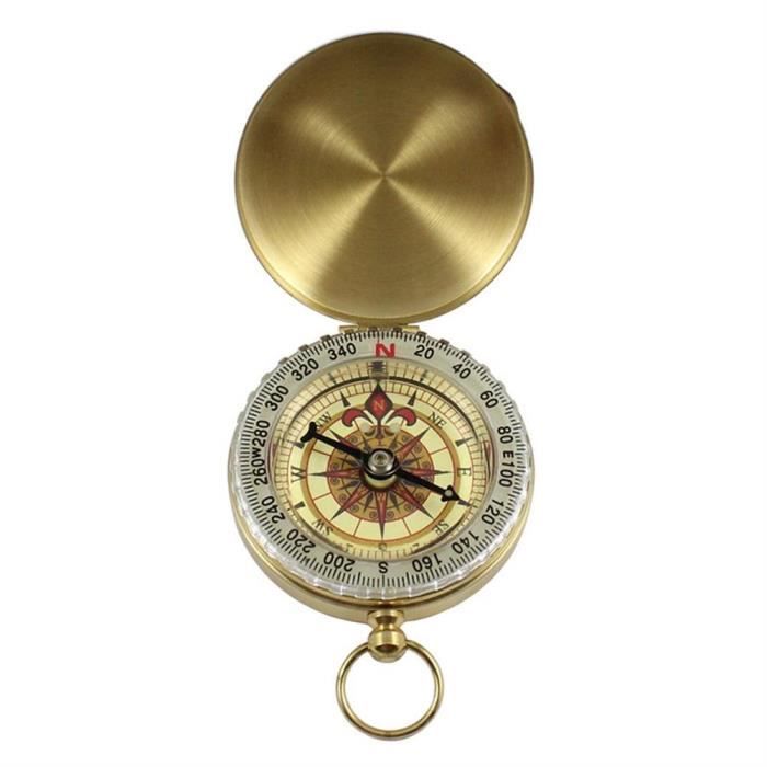 Boussole Randonnée Laiton - Étanche Avec Sifflet - Dorée - 48x13 Mm - Portable Pour Camping Et Outdoor