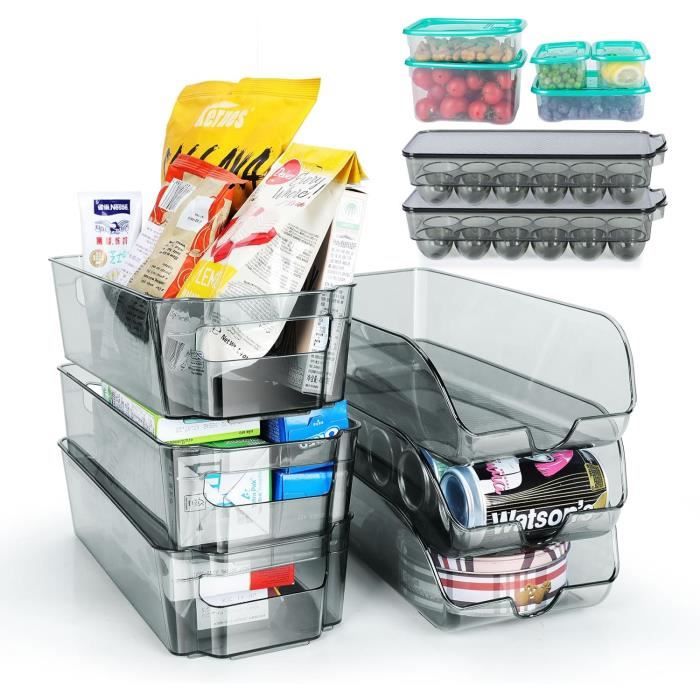 Lot de 10 bacs de rangement en plastique transparent pour réfrigérateur, garde-manger, cuisine, comptoirs, armoires, réfrigérateur, congélateur, chambres, salles de bains, garde-manger