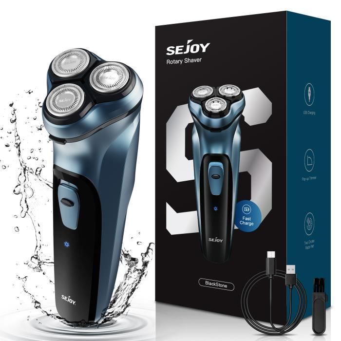 Rasoir Électrique Sans Fil SEJOY - Têtes Rotatives 3D - Rechargeable - Écran LCD - Bleu