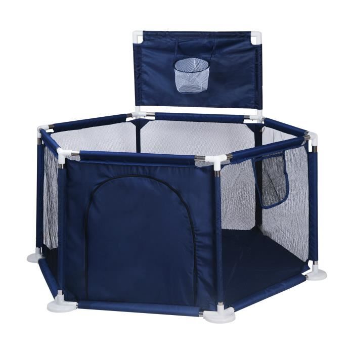 SINBIDE® Parc Bébé Enfant et Compact à 6 Côtés, Parc De Jeu Avec Panier De Basket, Lavable Adapté À L'intérieur Et À L'extérieur