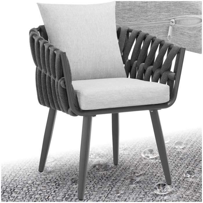 Chaise de jardin - TECTAKE - Chaise LUGANO en aluminium et tressage coussins imperméables 625x655x75cm - Gris anthracite