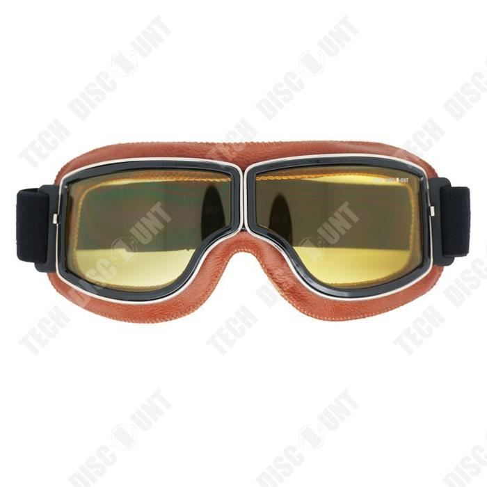 TYSKL Lunettes de protection rétro pour moto - Anti-buée - Chaudes - Pour l' équitation, le VTT, le motocross - Verres jaune/gris