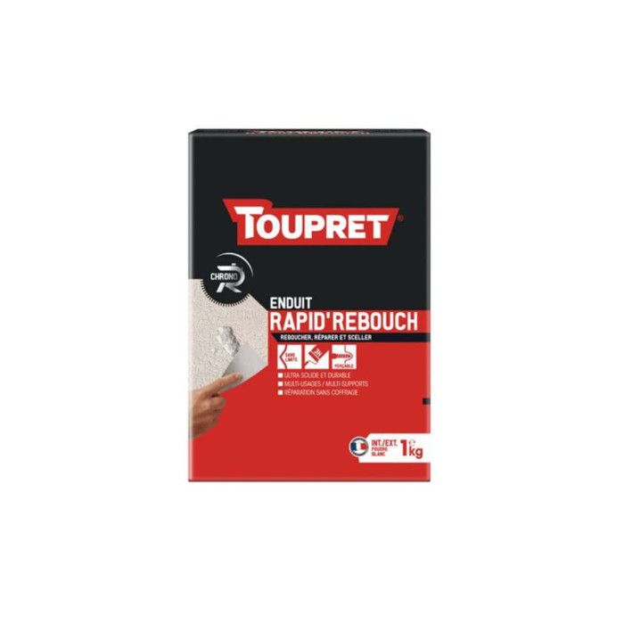 TOUPRET Enduit rebouchage rapide intérieur / extérieur poudre 4 kg - Blanc