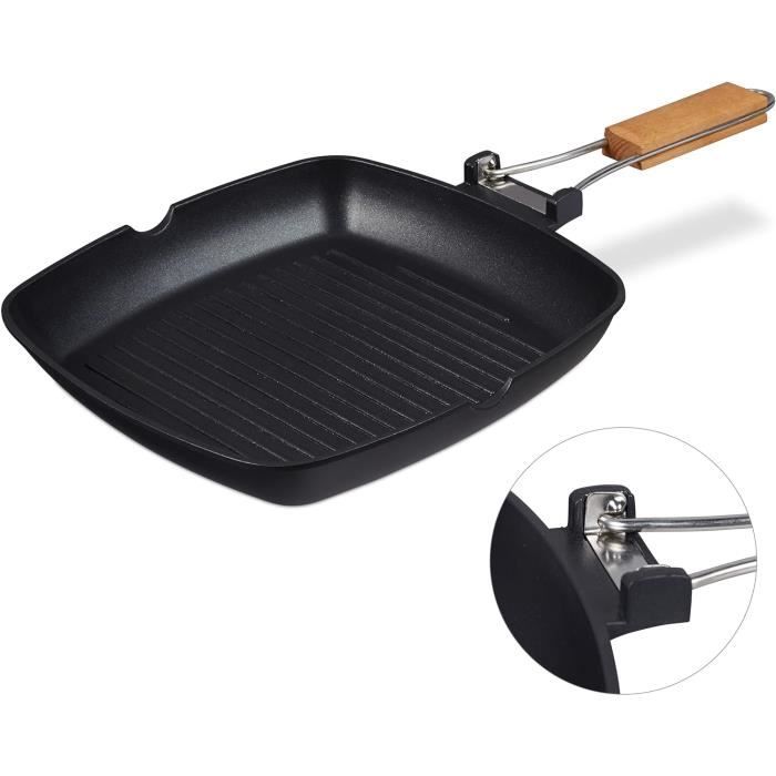Poêle Grill Carrée 24 Cm Avec Couvercle – Revêtement Anti-Adhésif Amovible Induction Tous Feux